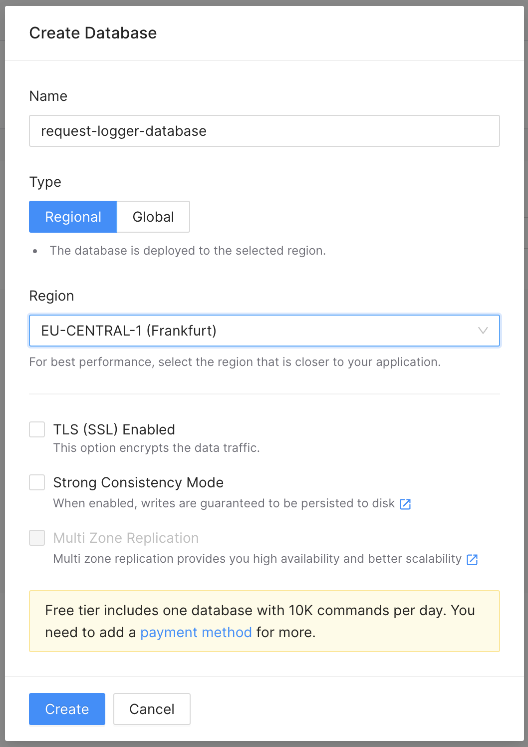 Create new Redis database