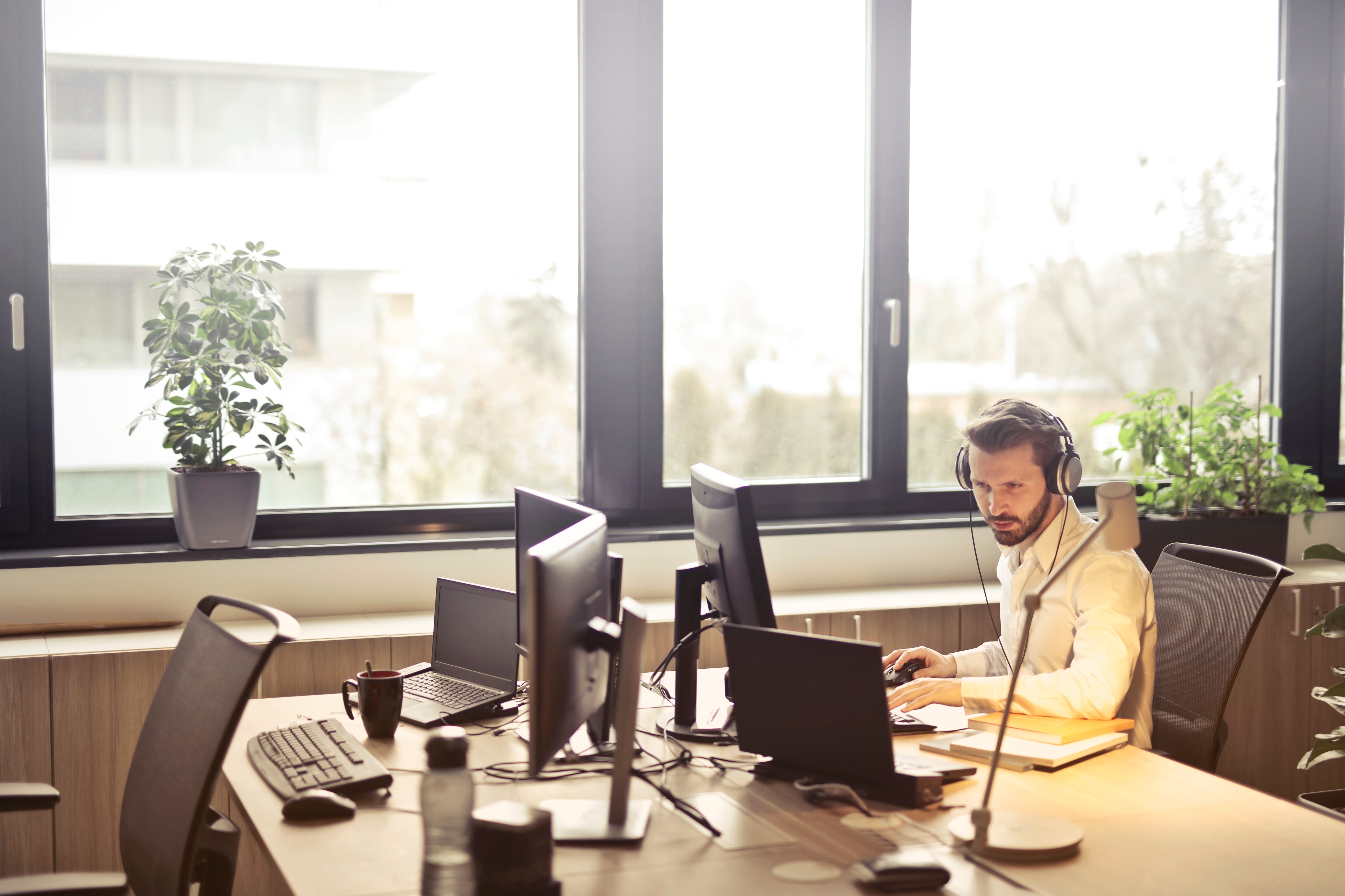 Noise cancelling headphones in use