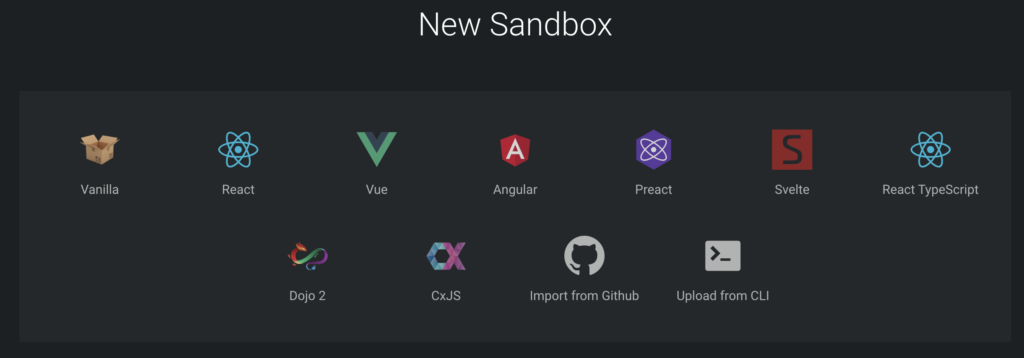 codesandbox.io sandbox options